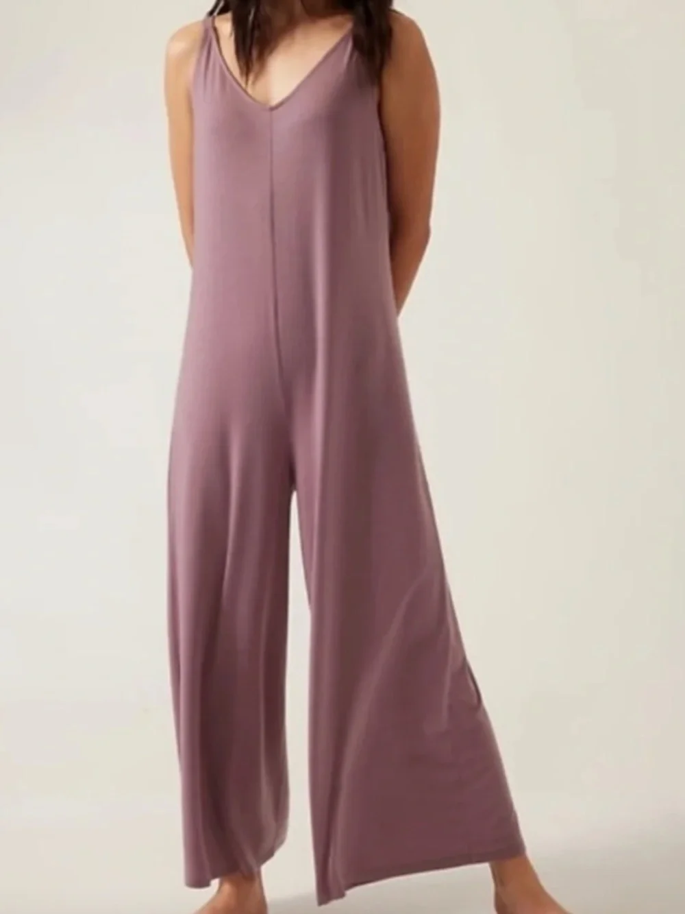 Athleta Nightime Bliss Sleep V Neck Romper in Mauve Sz S